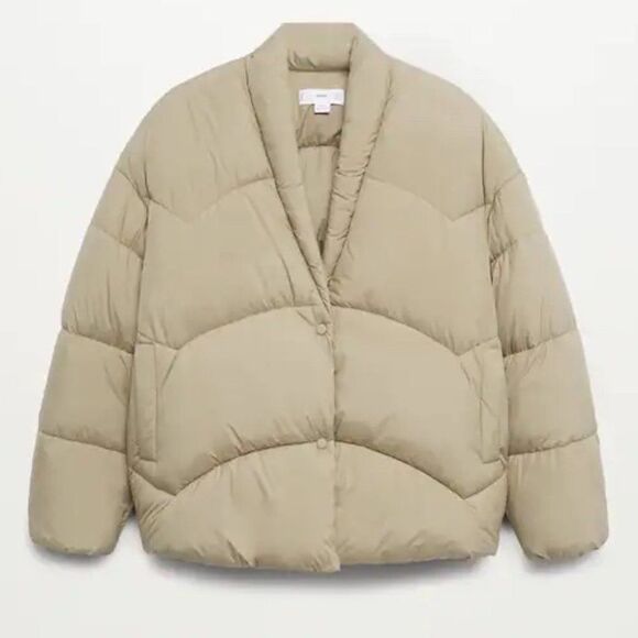 Mango padded quilted bomber jacket in light green - Picture 7 of 7